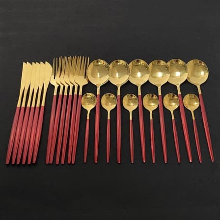 24 Gold Plating Cutlery Set - Red_0