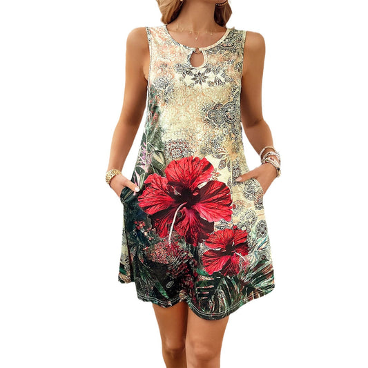 Women's casual summer vacation sleeveless printed dress